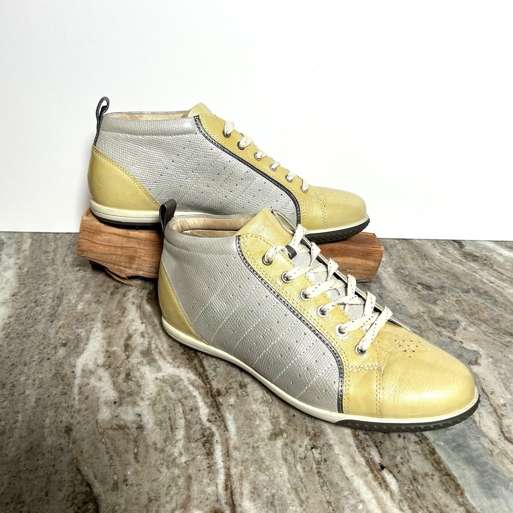 Ecco Womens Golf Shoes Hydromax Leather Low Top White Yellow Size 9 EU 40